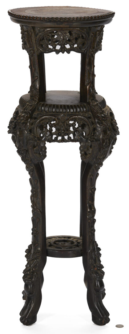 Lot 895: Chinese Carved Stand or Pedestal w/ Inset Marble Top