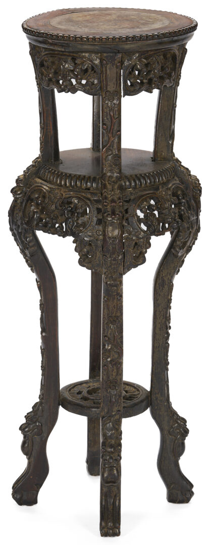 Lot 895: Chinese Carved Stand or Pedestal w/ Inset Marble Top