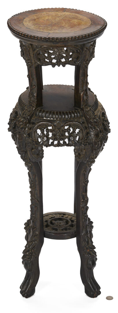Lot 895: Chinese Carved Stand or Pedestal w/ Inset Marble Top