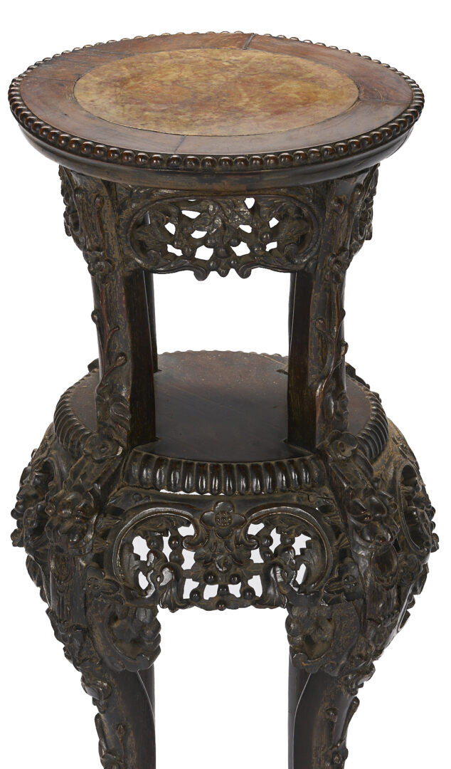Lot 895: Chinese Carved Stand or Pedestal w/ Inset Marble Top