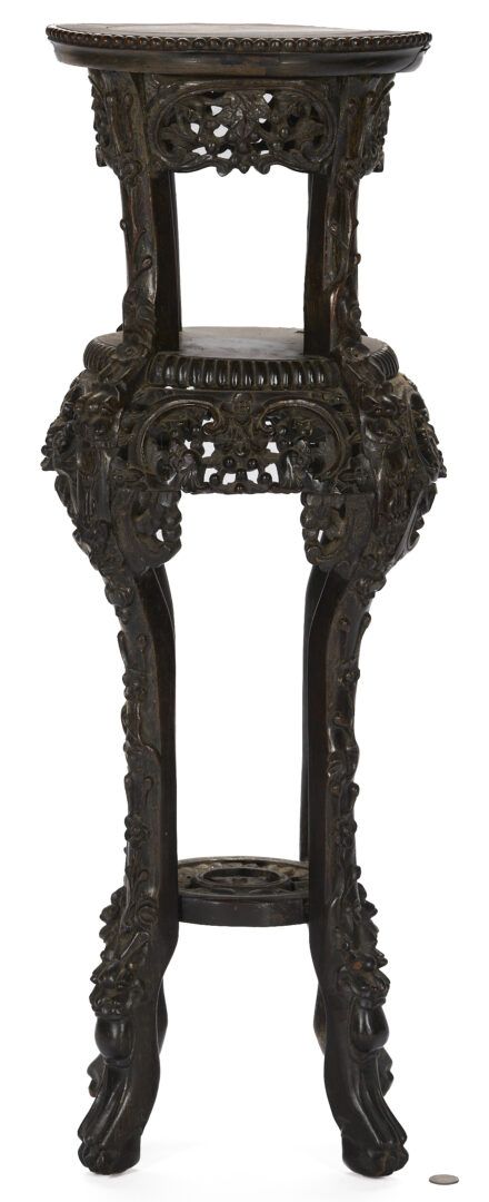 Lot 895: Chinese Carved Stand or Pedestal w/ Inset Marble Top