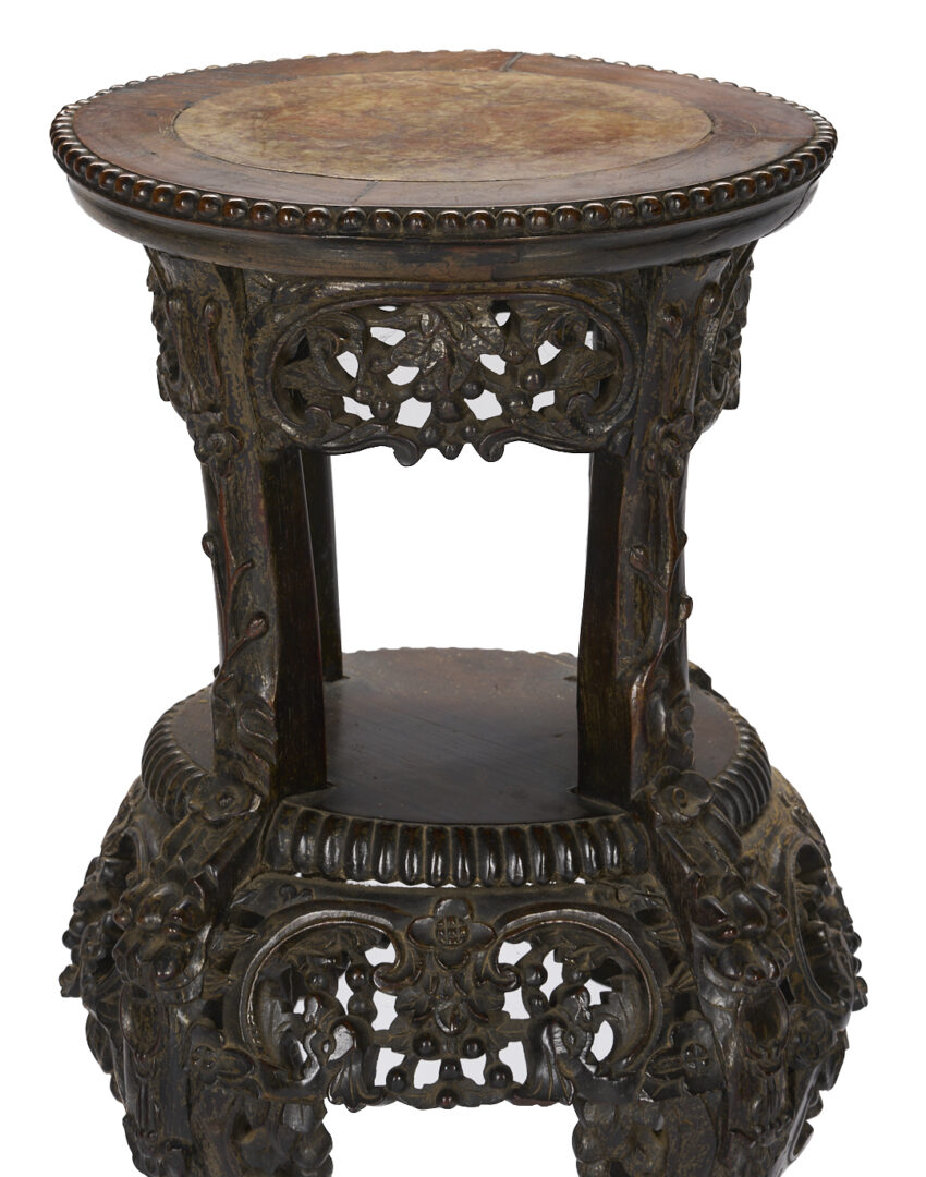 Lot 895: Chinese Carved Stand or Pedestal w/ Inset Marble Top