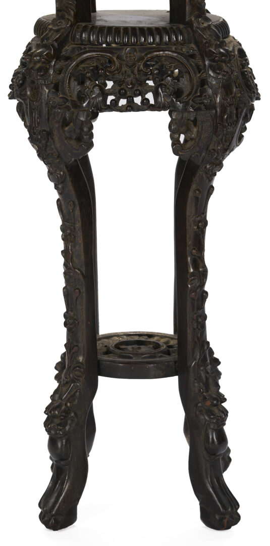 Lot 895: Chinese Carved Stand or Pedestal w/ Inset Marble Top
