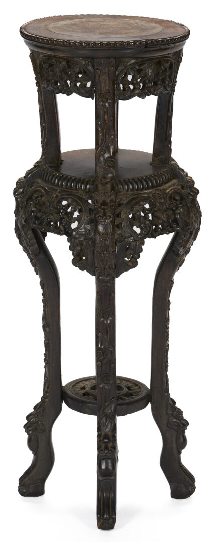Lot 895: Chinese Carved Stand or Pedestal w/ Inset Marble Top