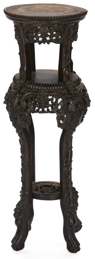 Lot 895: Chinese Carved Stand or Pedestal w/ Inset Marble Top