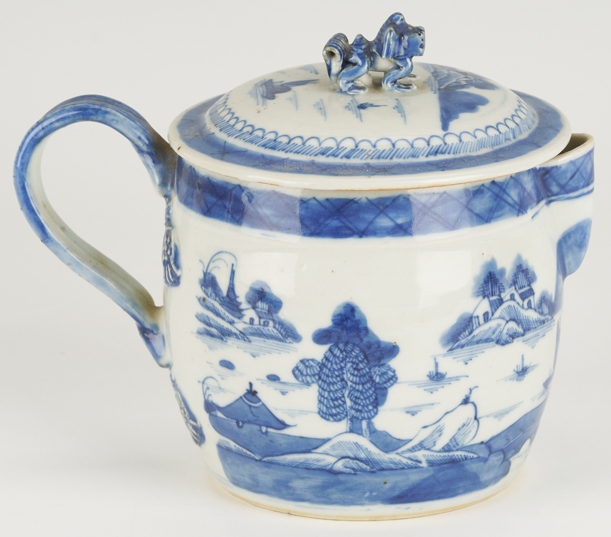 Lot 898: 3 Chinese Canton Porcelain Pcs.: Cider Jug, Tazza, Small Tray