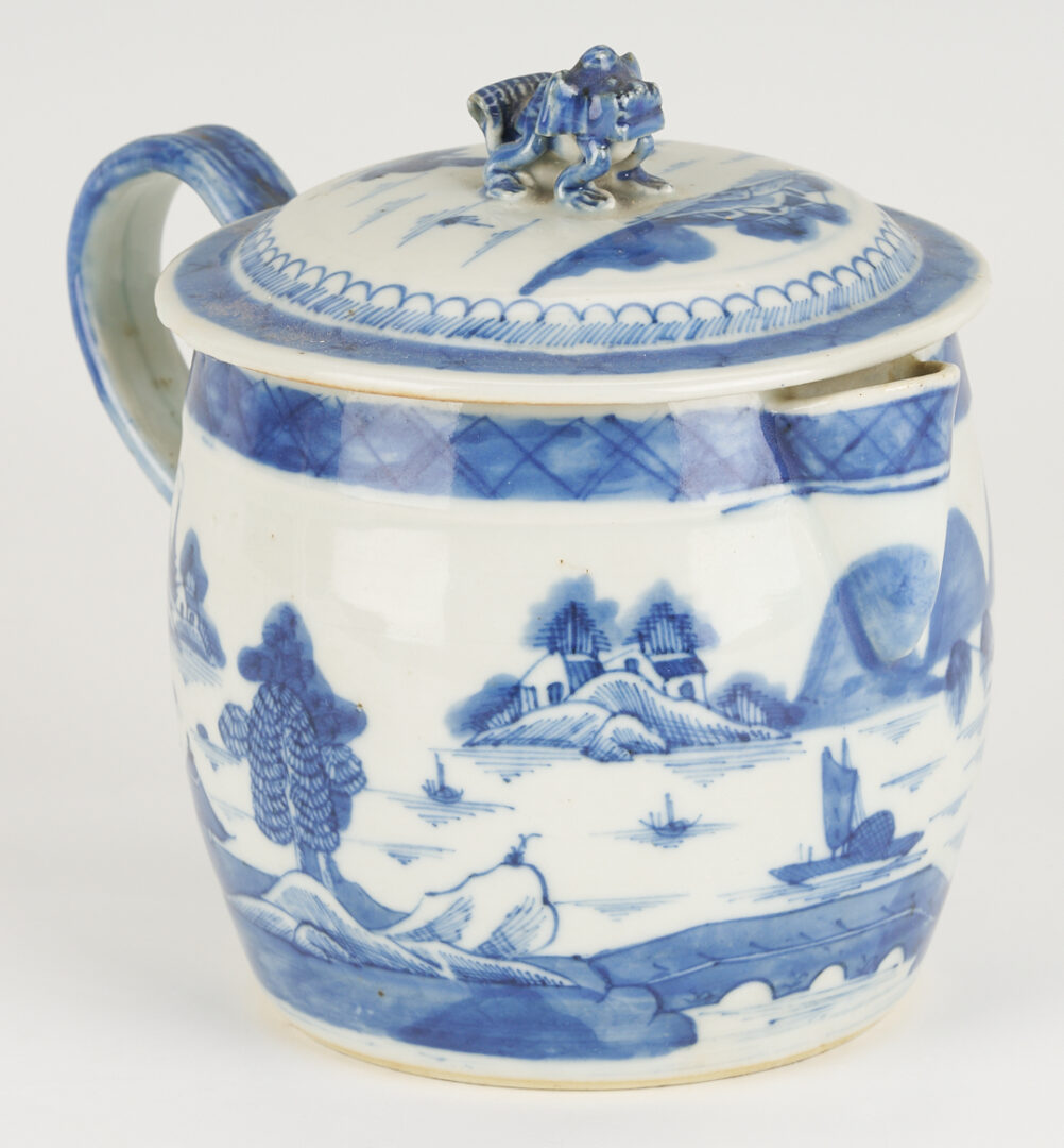 Lot 898: 3 Chinese Canton Porcelain Pcs.: Cider Jug, Tazza, Small Tray