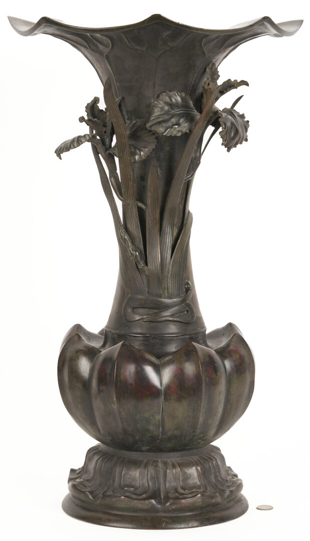 Lot 8: Japanese Meiji Bronze Iris Vase