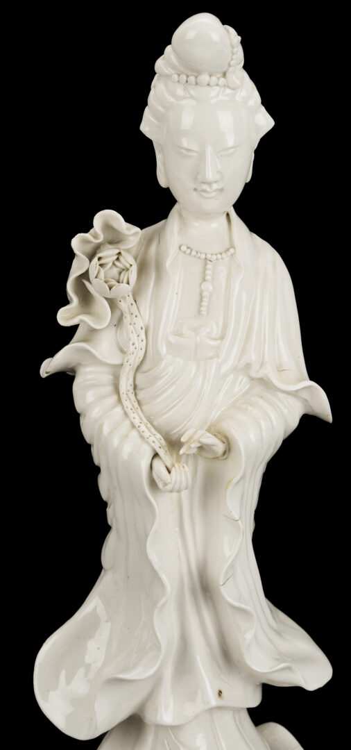 Lot 901: Pr. Chinese Famille Verte Lamps & Blanc de Chine Guanyin