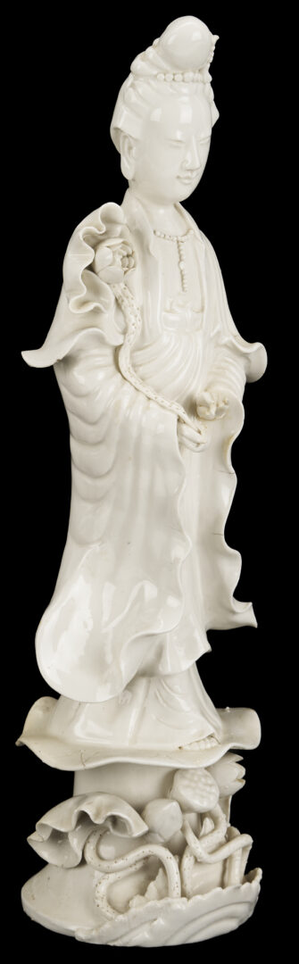 Lot 901: Pr. Chinese Famille Verte Lamps & Blanc de Chine Guanyin