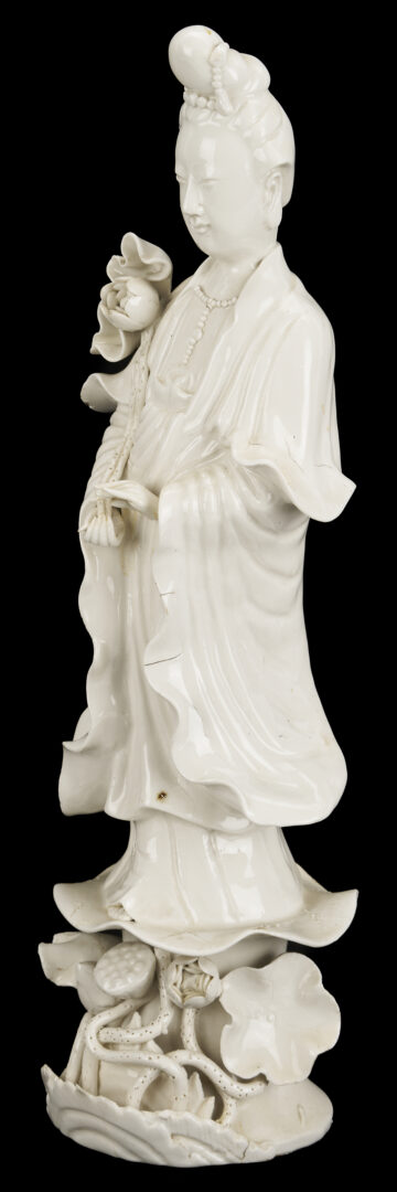 Lot 901: Pr. Chinese Famille Verte Lamps & Blanc de Chine Guanyin