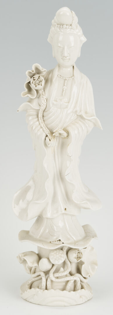 Lot 901: Pr. Chinese Famille Verte Lamps & Blanc de Chine Guanyin