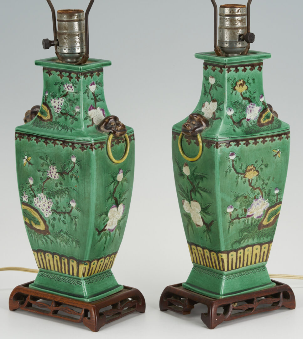 Lot 901: Pr. Chinese Famille Verte Lamps & Blanc de Chine Guanyin