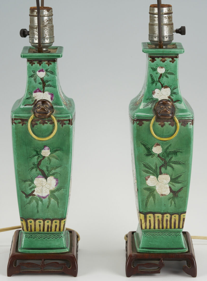 Lot 901: Pr. Chinese Famille Verte Lamps & Blanc de Chine Guanyin