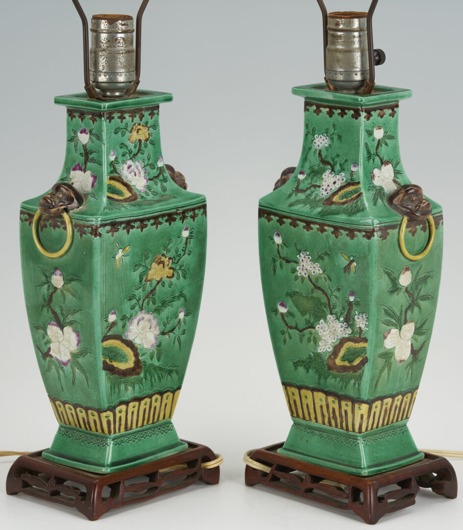 Lot 901: Pr. Chinese Famille Verte Lamps & Blanc de Chine Guanyin