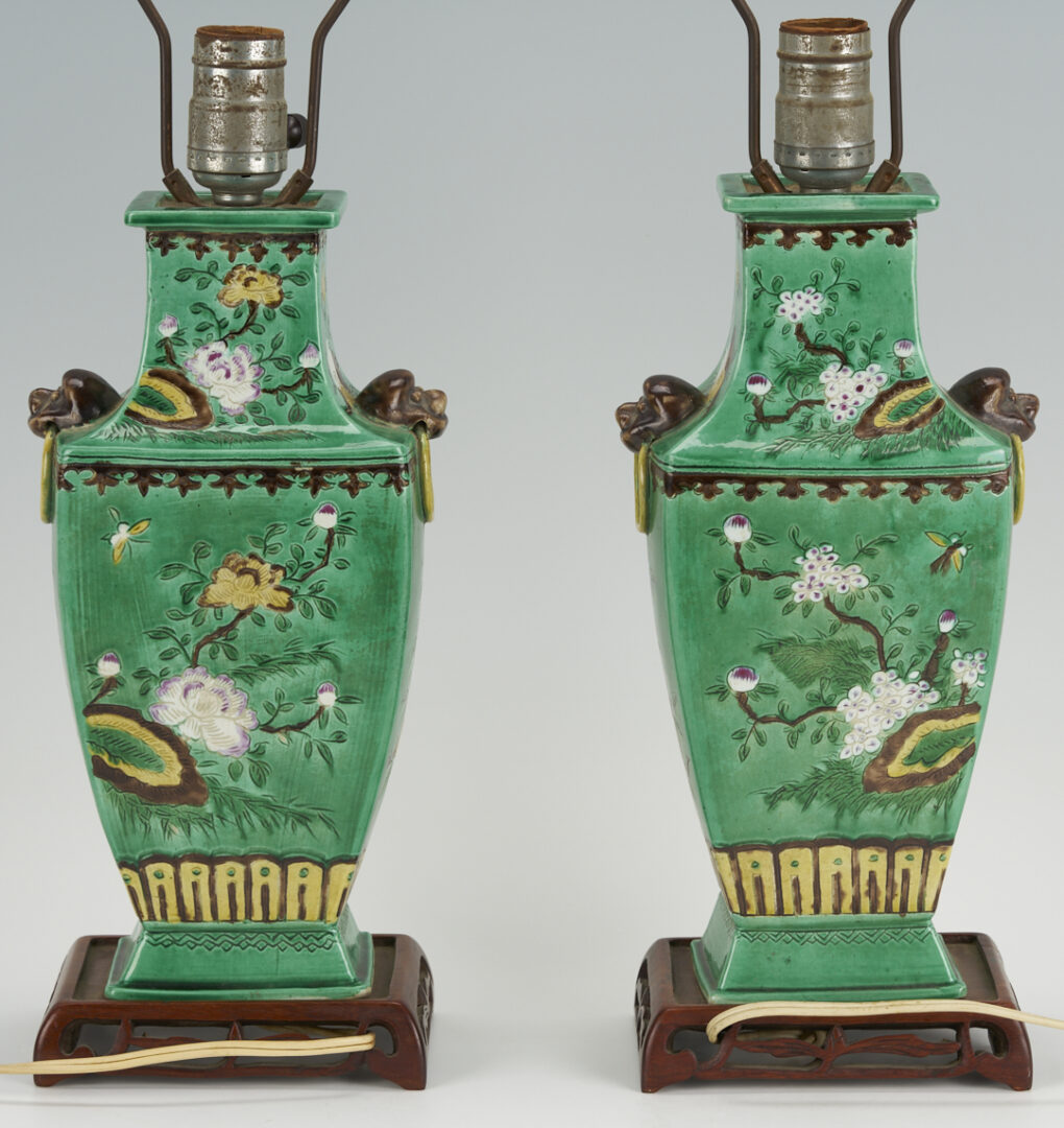 Lot 901: Pr. Chinese Famille Verte Lamps & Blanc de Chine Guanyin