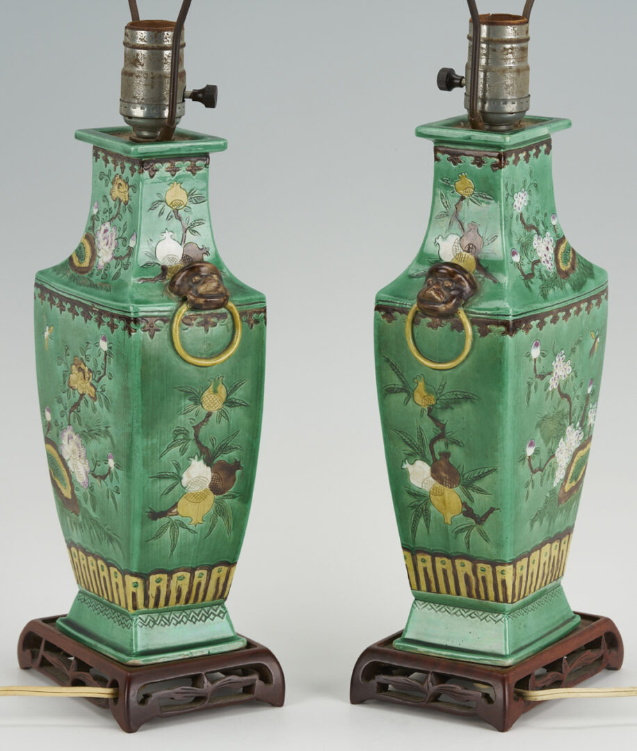 Lot 901: Pr. Chinese Famille Verte Lamps & Blanc de Chine Guanyin