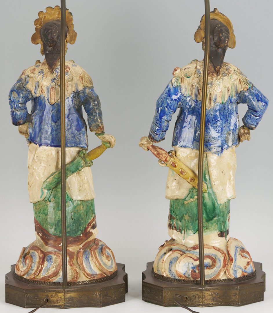 Lot 902: Pair Chinese Figural Roof Tile Lamps