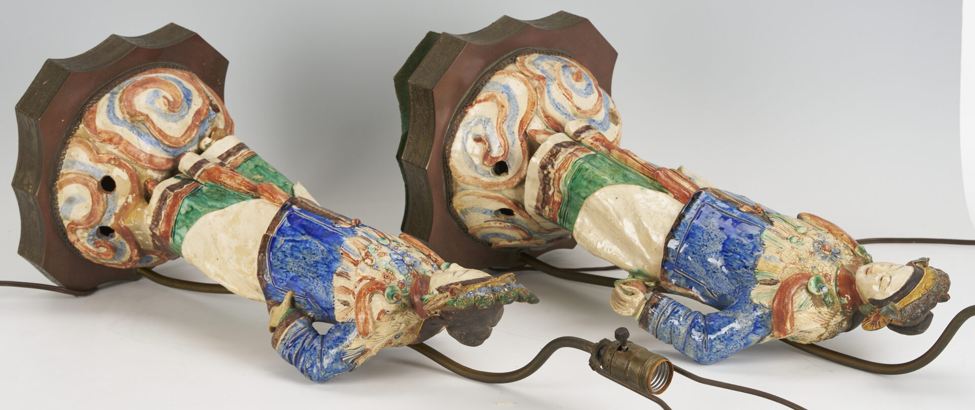 Lot 902: Pair Chinese Figural Roof Tile Lamps