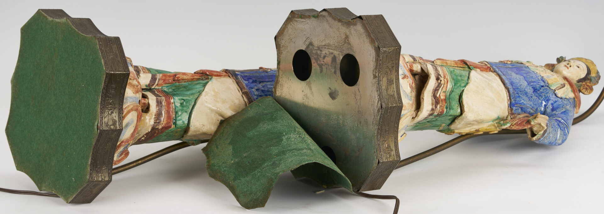 Lot 902: Pair Chinese Figural Roof Tile Lamps