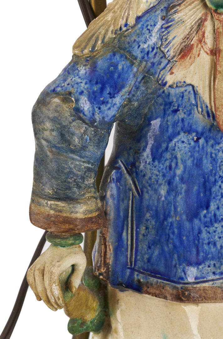 Lot 902: Pair Chinese Figural Roof Tile Lamps