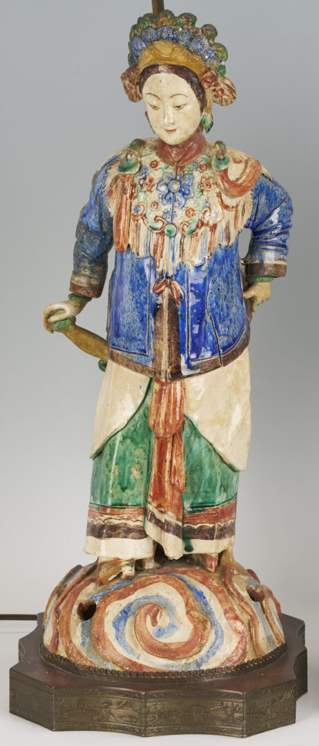 Lot 902: Pair Chinese Figural Roof Tile Lamps