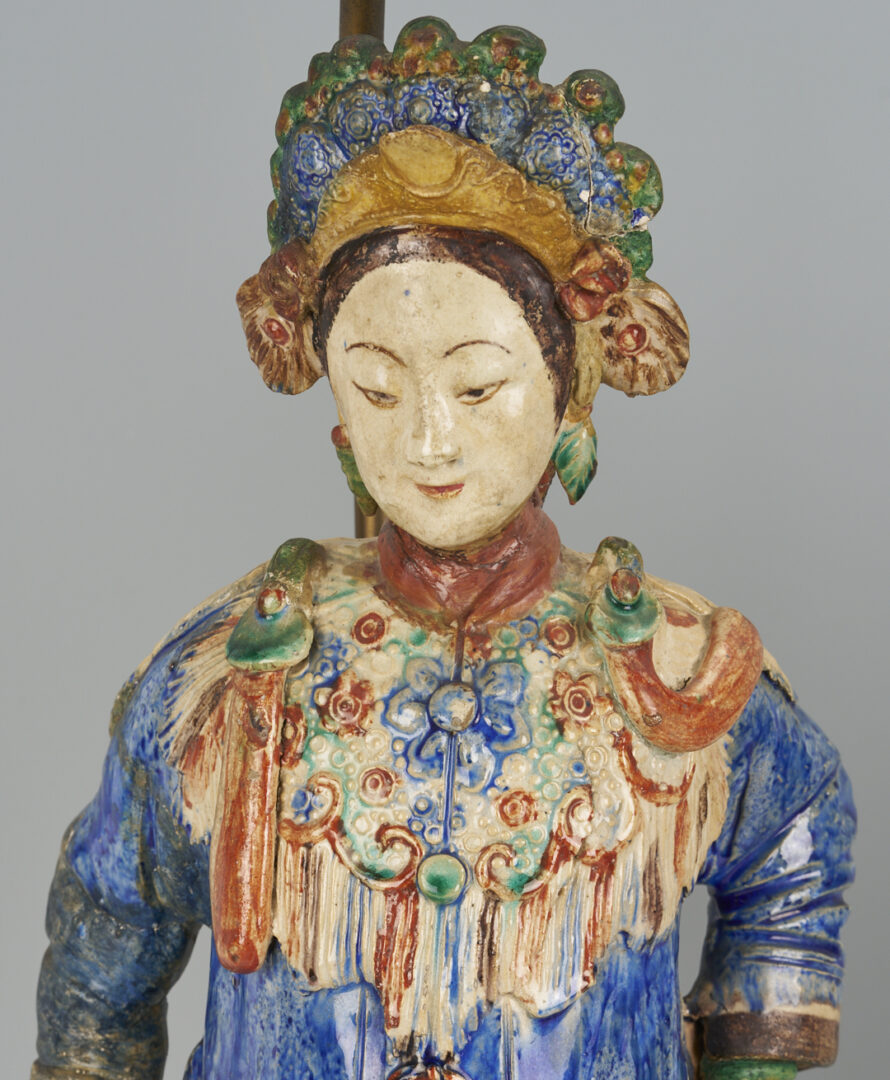 Lot 902: Pair Chinese Figural Roof Tile Lamps