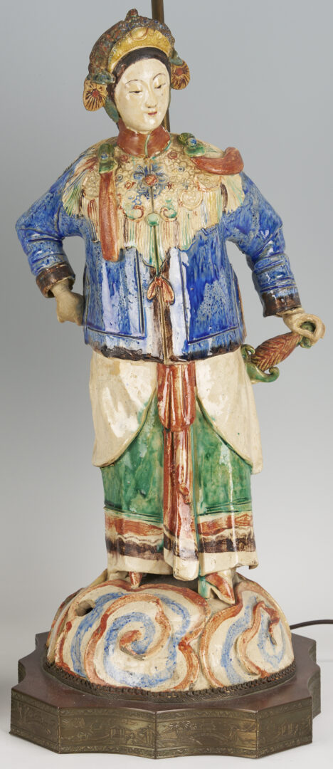 Lot 902: Pair Chinese Figural Roof Tile Lamps