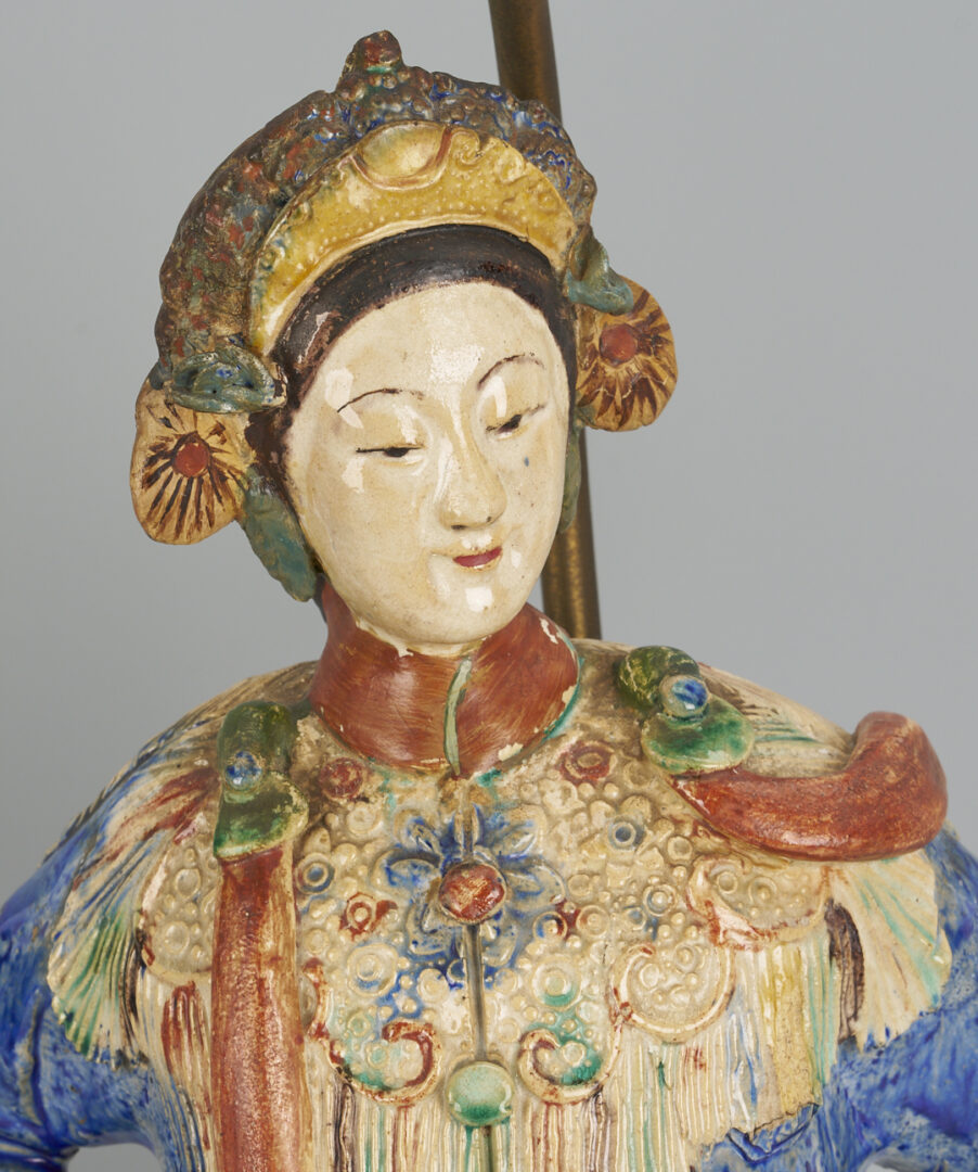 Lot 902: Pair Chinese Figural Roof Tile Lamps