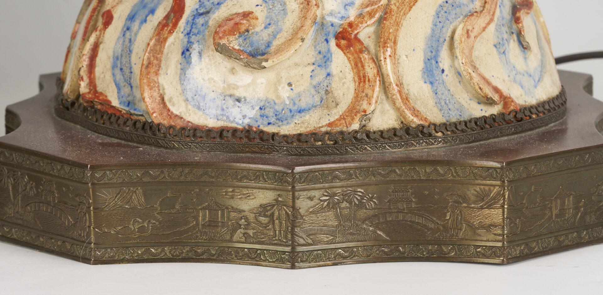 Lot 902: Pair Chinese Figural Roof Tile Lamps
