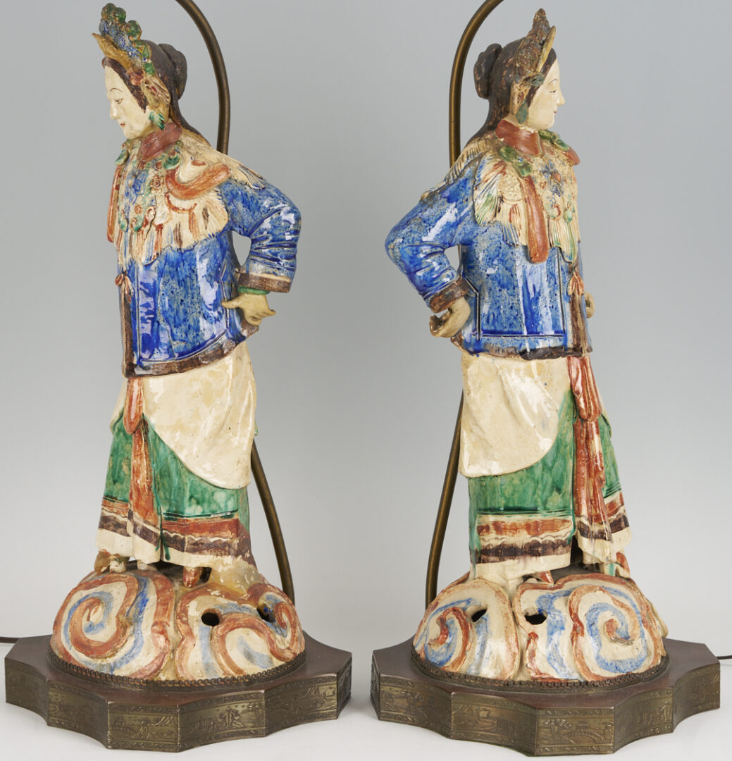 Lot 902: Pair Chinese Figural Roof Tile Lamps