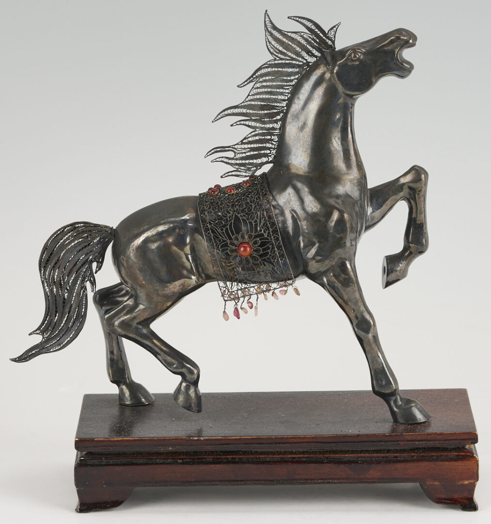 Lot 906: Chinese Silver Horse & 2 Silver Filigree Boxes