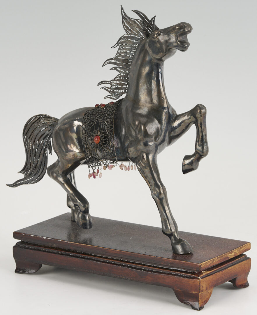 Lot 906: Chinese Silver Horse & 2 Silver Filigree Boxes