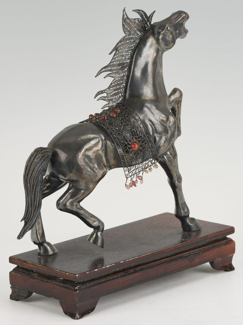 Lot 906: Chinese Silver Horse & 2 Silver Filigree Boxes