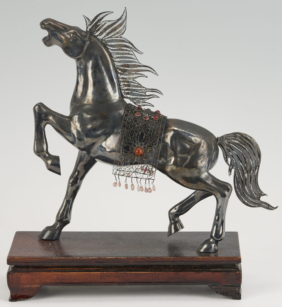 Lot 906: Chinese Silver Horse & 2 Silver Filigree Boxes