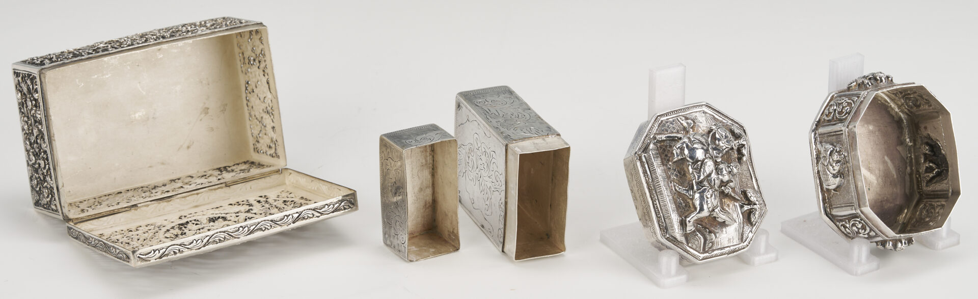 Lot 907: 3 Asian Silver Boxes plus White Coral Carving