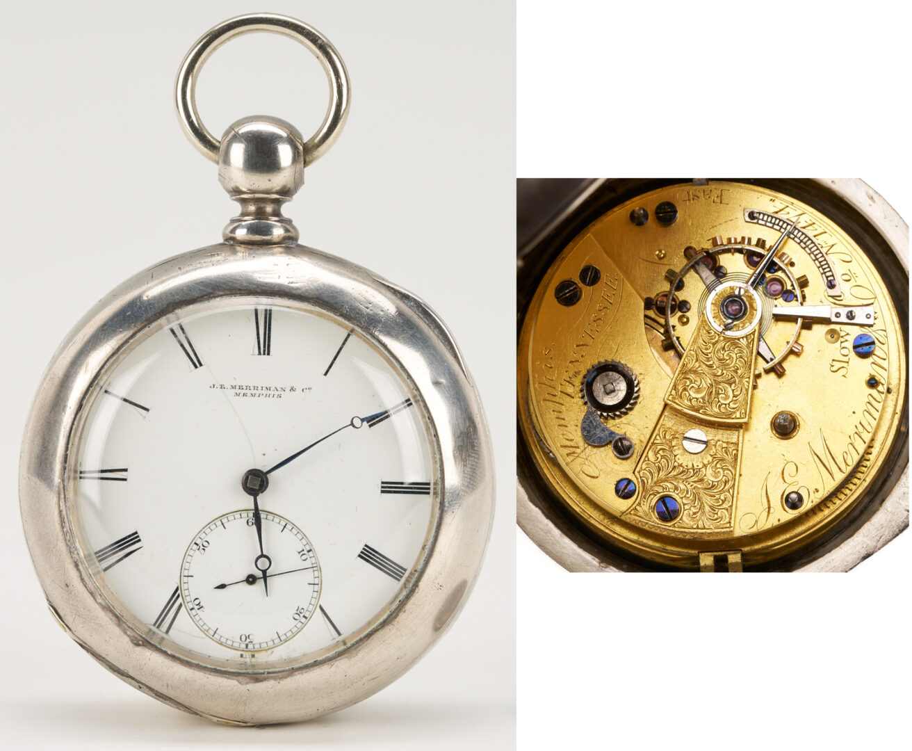 Lot 90: Coin Silver Pocket Watch, Signed Merriman Memphis TN