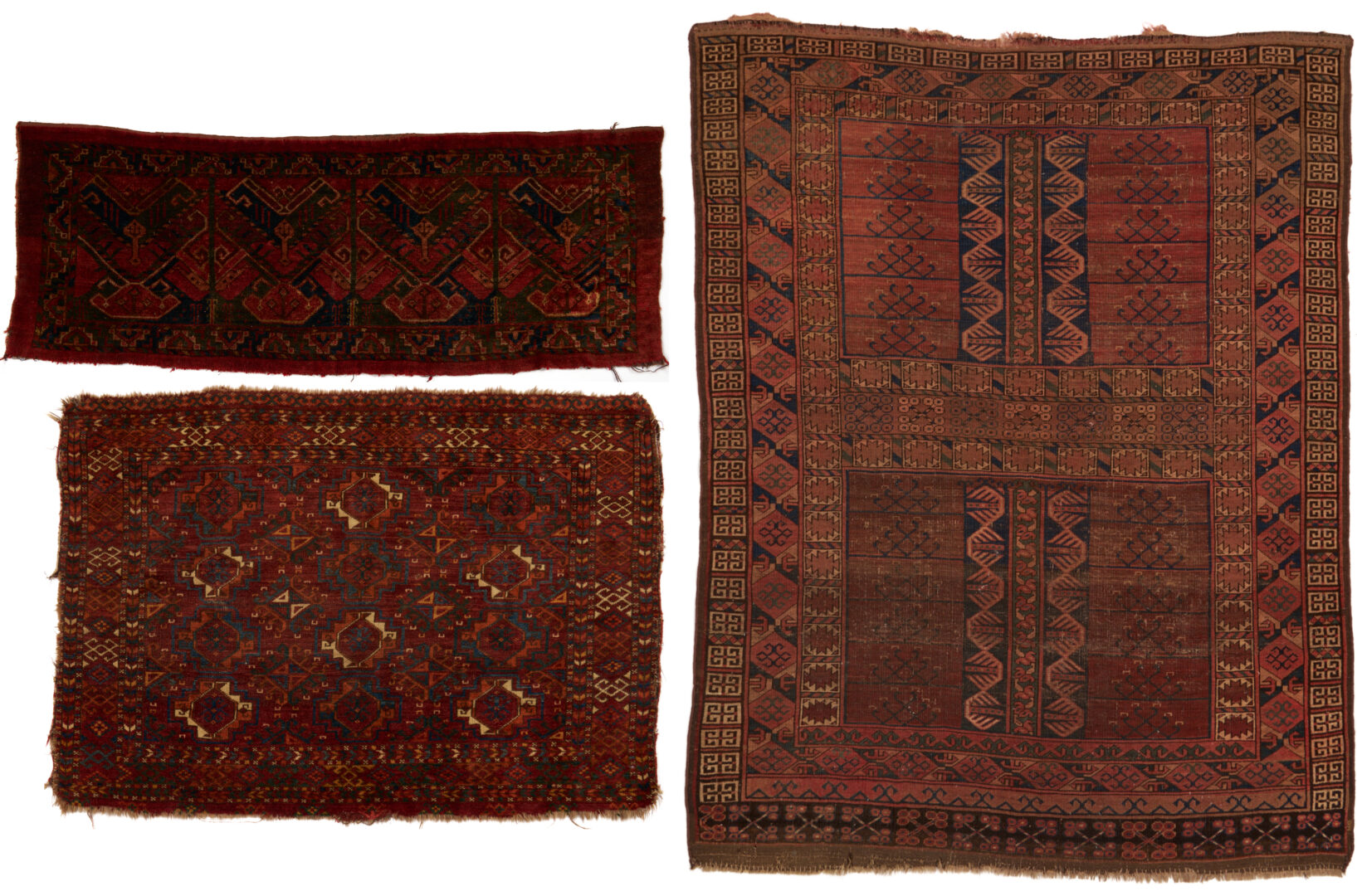 Lot 921: 3 Antique Turkman Weavings: Ersari Ensi, Chuval, & Torba