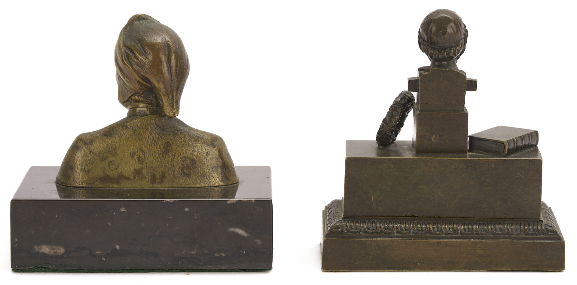 Lot 923: 3 Grand Tour Items: Homer Inkwell, Bronze Bust of Dante & Wax Portrait
