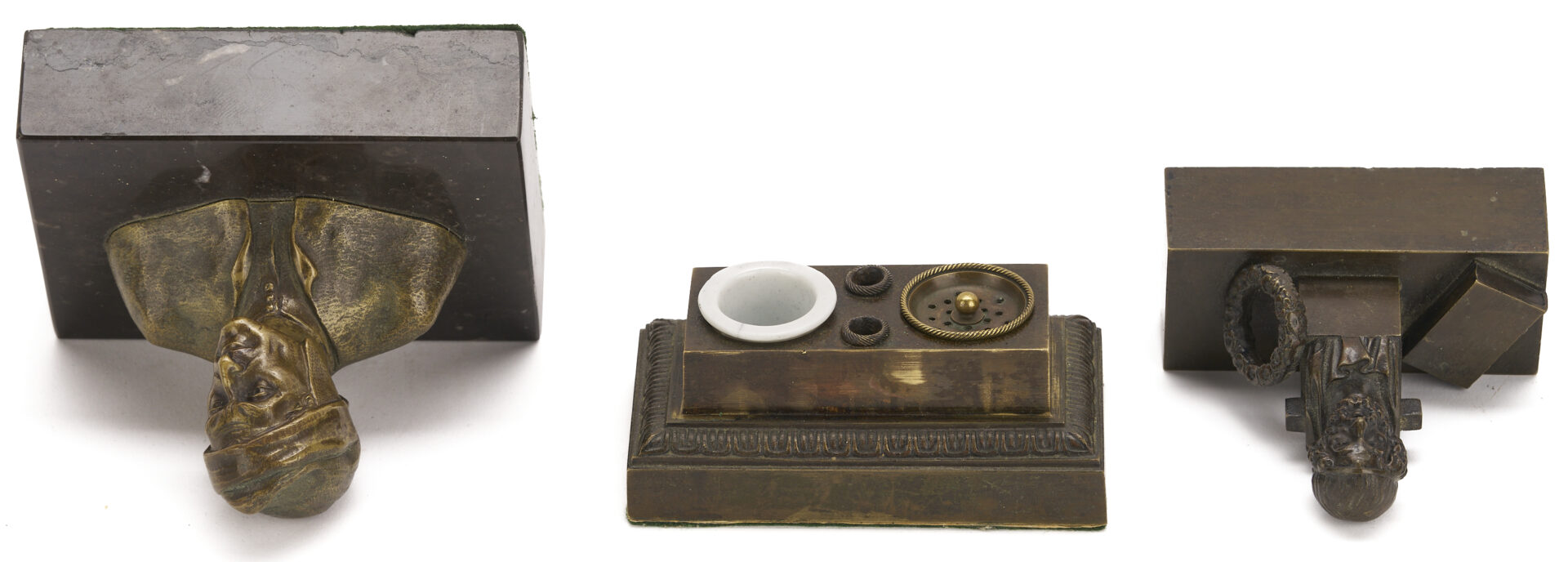 Lot 923: 3 Grand Tour Items: Homer Inkwell, Bronze Bust of Dante & Wax Portrait