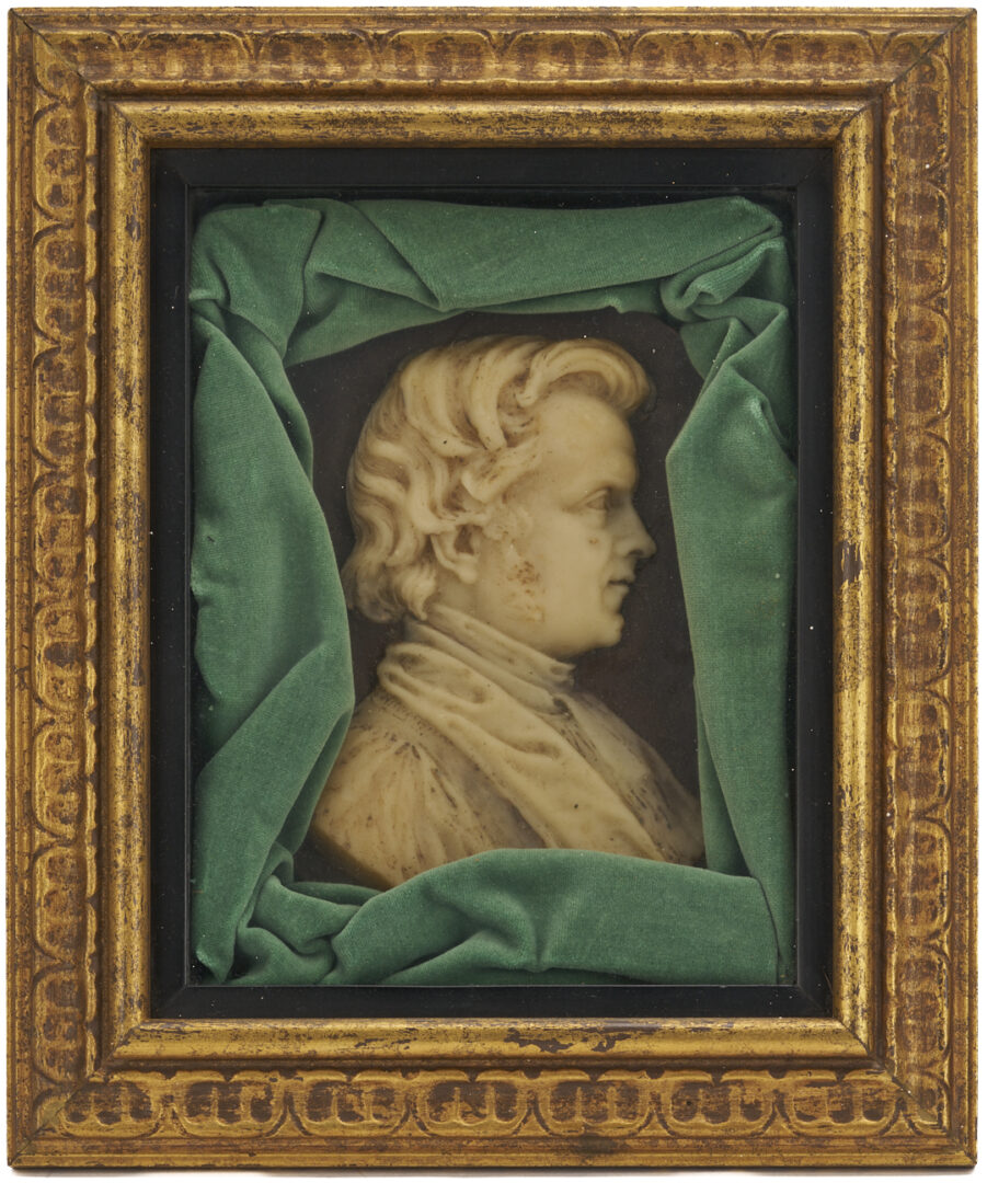 Lot 923: 3 Grand Tour Items: Homer Inkwell, Bronze Bust of Dante & Wax Portrait
