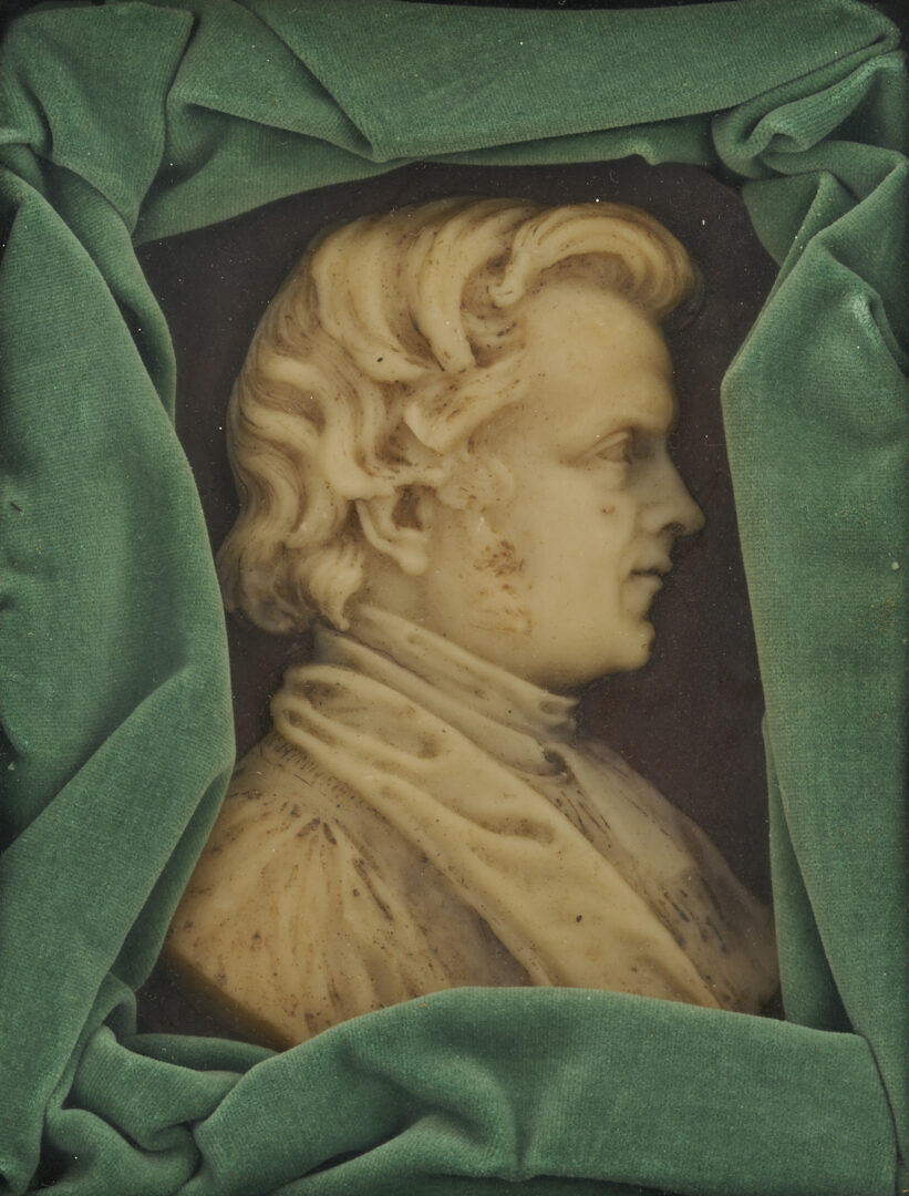Lot 923: 3 Grand Tour Items: Homer Inkwell, Bronze Bust of Dante & Wax Portrait