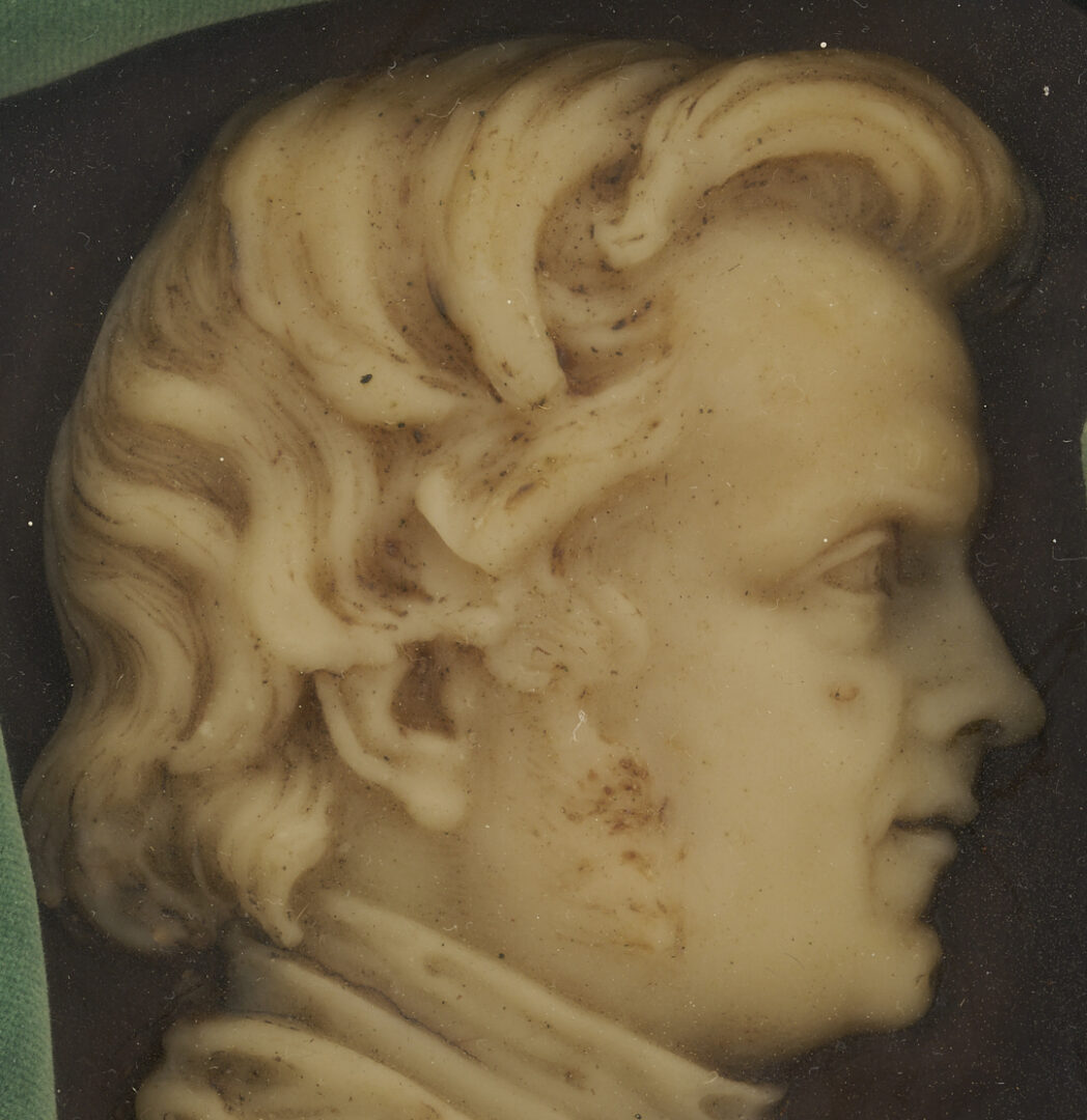 Lot 923: 3 Grand Tour Items: Homer Inkwell, Bronze Bust of Dante & Wax Portrait