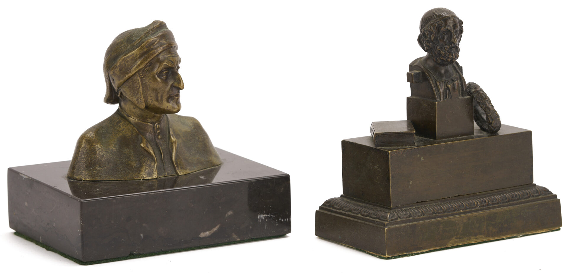 Lot 923: 3 Grand Tour Items: Homer Inkwell, Bronze Bust of Dante & Wax Portrait