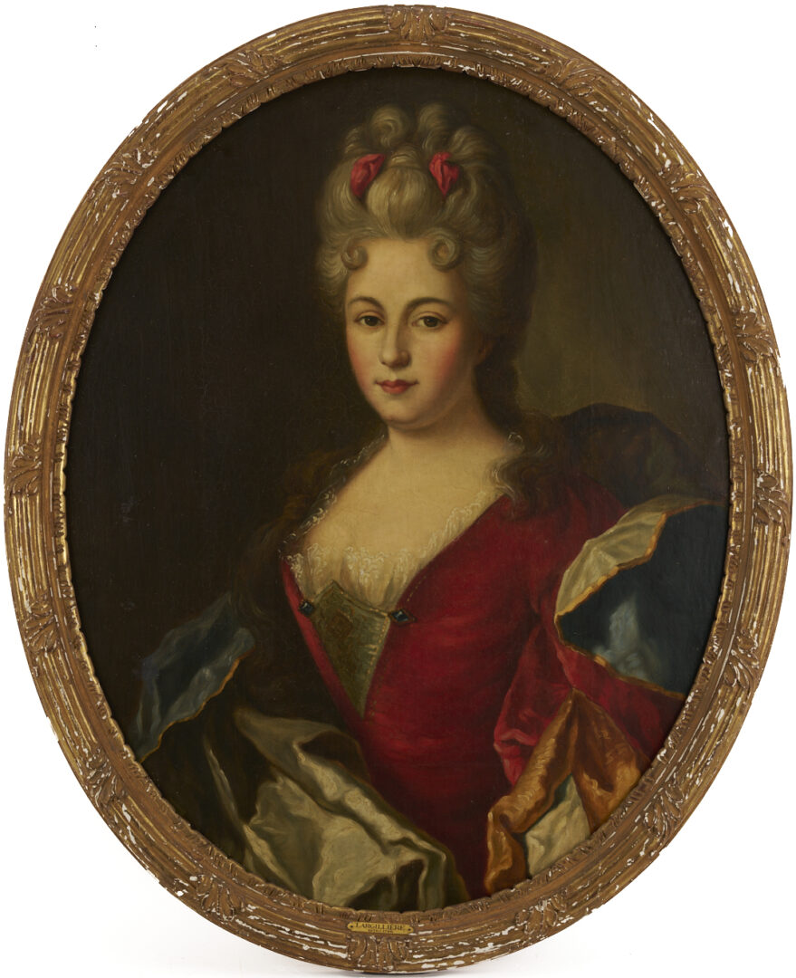 Lot 928: 2 O/C French Portraits After  Nicolas de Largilliere incl. Mme. Bazin