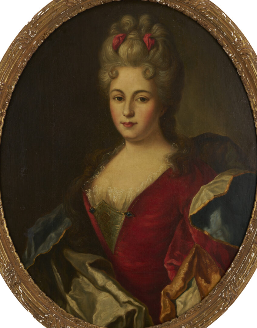 Lot 928: 2 O/C French Portraits After  Nicolas de Largilliere incl. Mme. Bazin