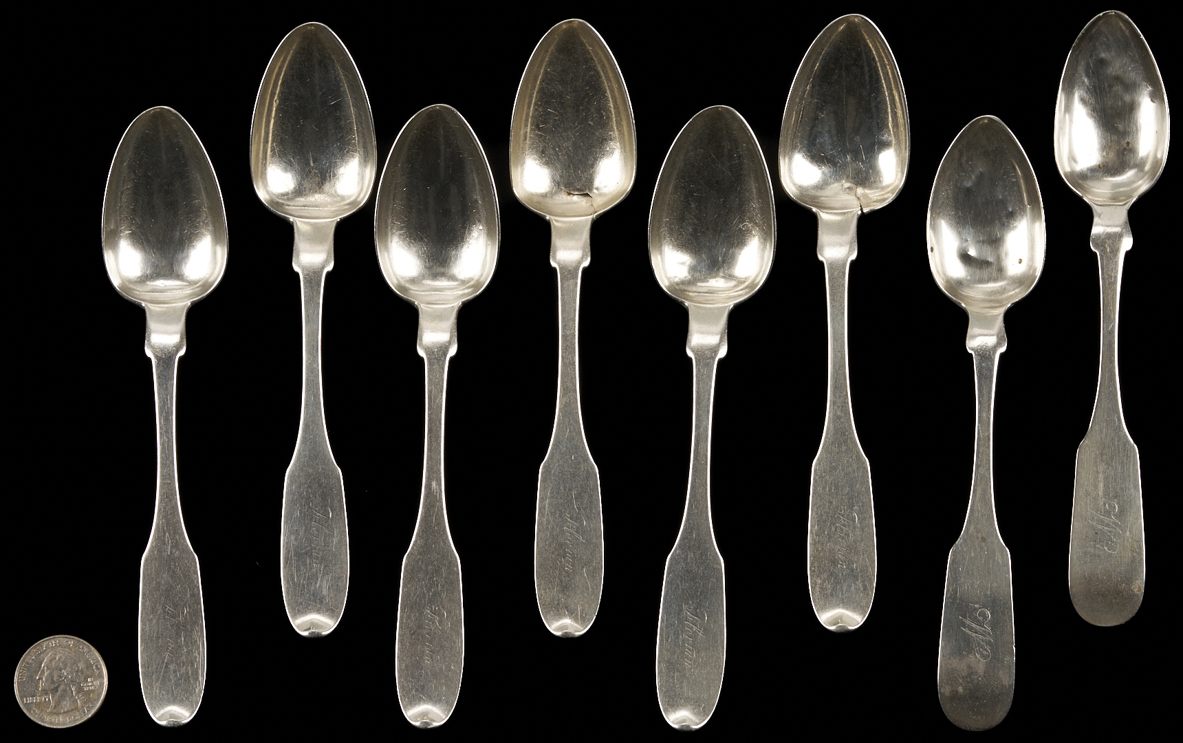 Lot 92: 8 TN Samuel Bell Coin Silver Spoons