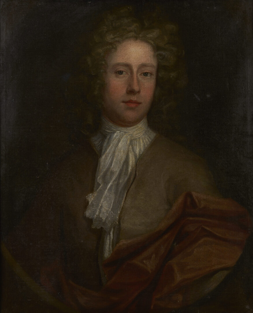 Lot 930: British School 18th C. Portrait, Young Man in an Olive Coat