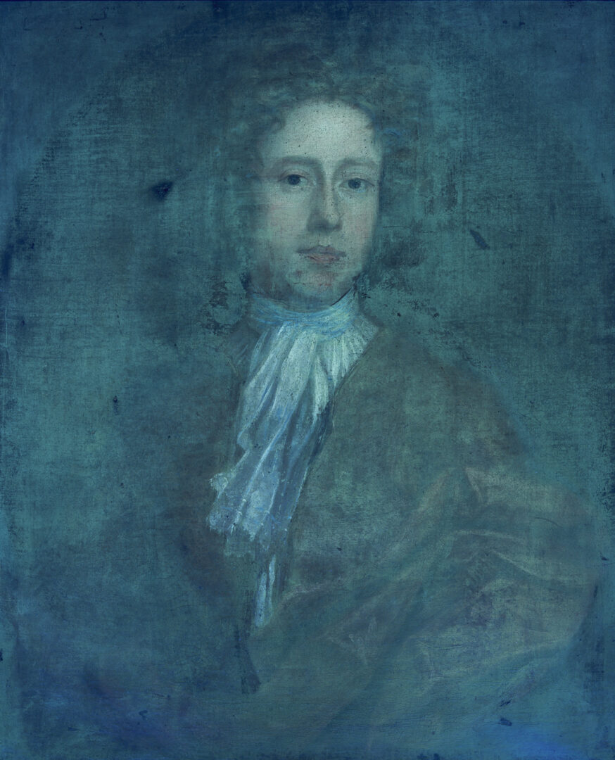 Lot 930: British School 18th C. Portrait, Young Man in an Olive Coat