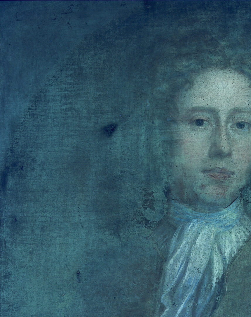 Lot 930: British School 18th C. Portrait, Young Man in an Olive Coat